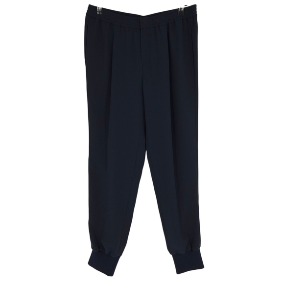 Vince Jogger Pants Navy Blue Crepe Pleated High Rise Pull On Stretch Waist - Picture 1 of 3